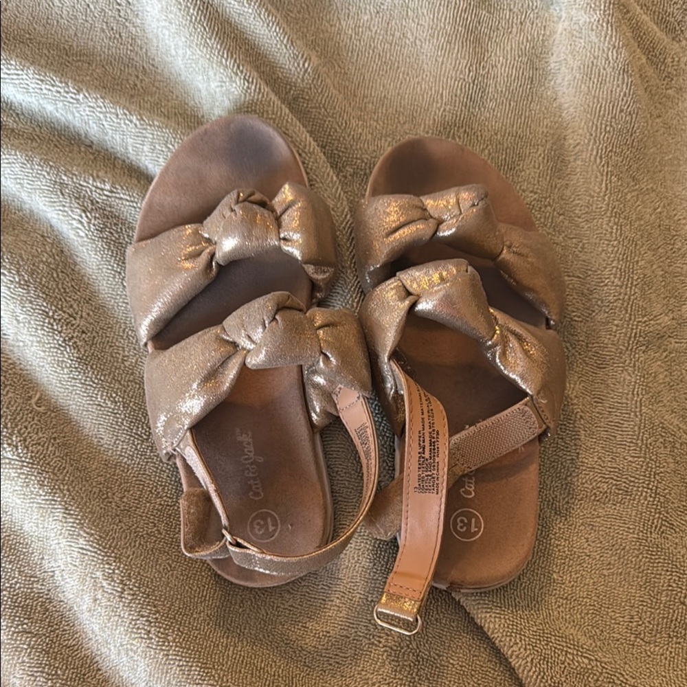 Cat & Jack Glittery Gold Bow Sandals